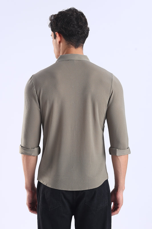 Slim Fit Dark Grey Stitchless Textured Shirt