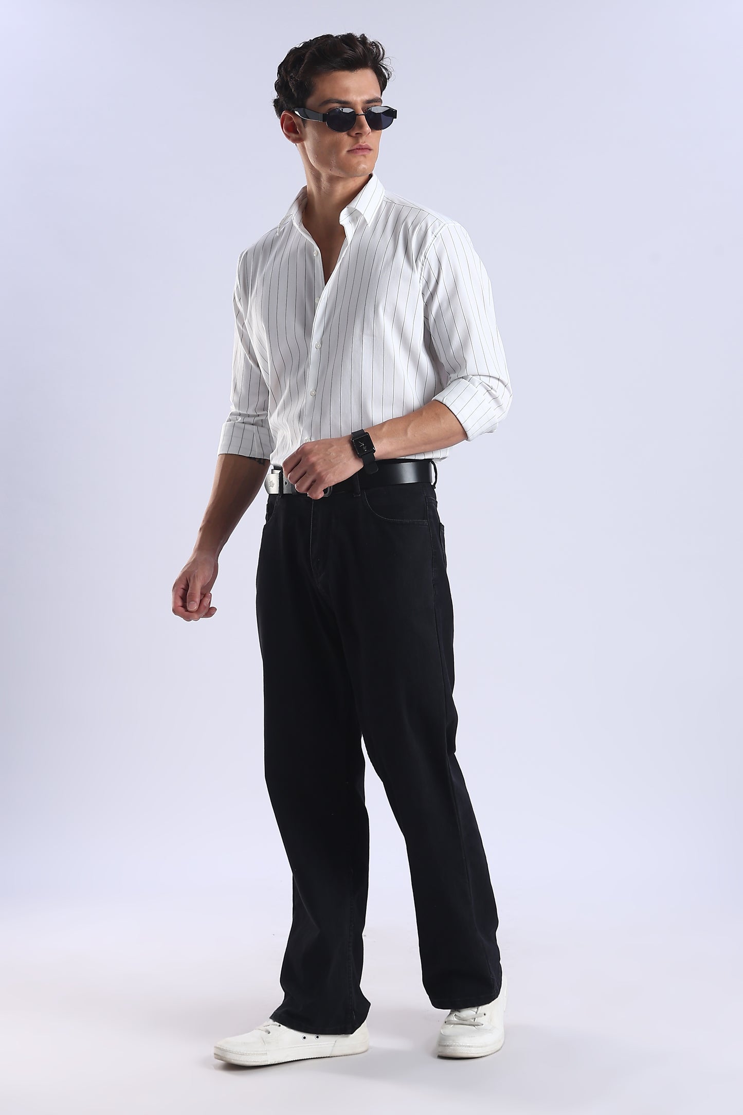 Slim Fit White Button Down Stripe Shirt