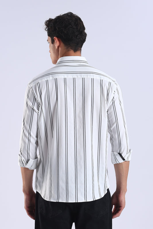 Regular Fit White Base Vertical Stripe Shirt