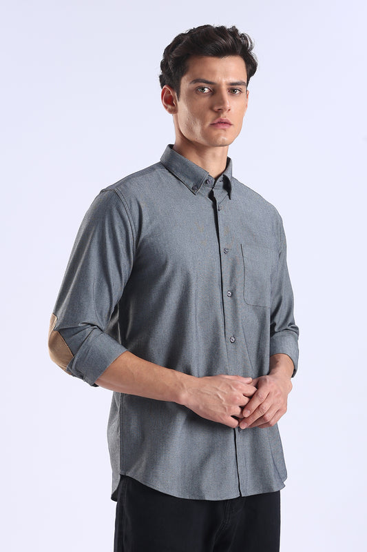 Regular Fit Dark Grey Elbow Patch Shirt