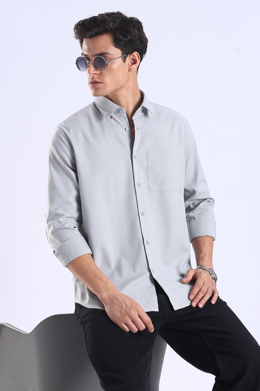 Slim Fit Light Grey Elbow Patch Shirt