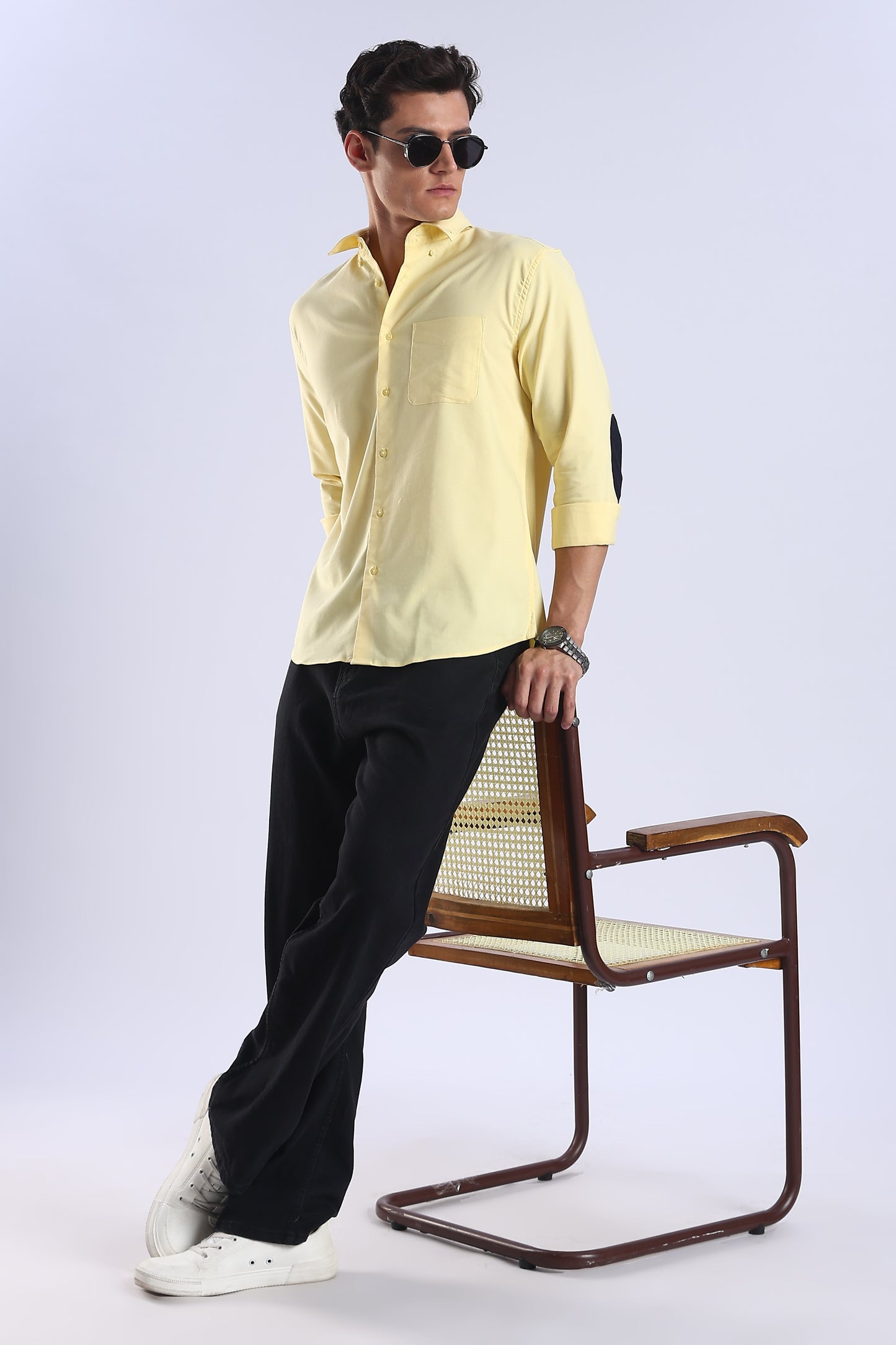 Regular Fit Yellow Elbow Patch Shirt