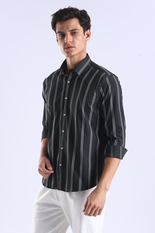 Regular Fit Black Vertical Stripe Shirt