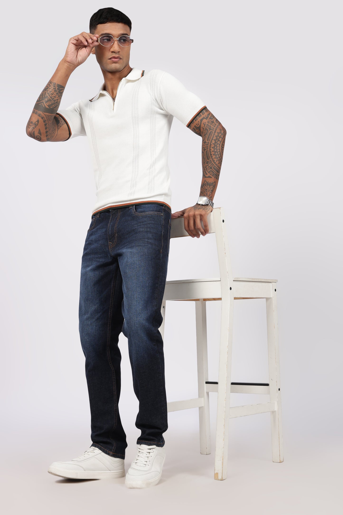 Classic Dark Blue Wash Denim Regular Fit Jeans