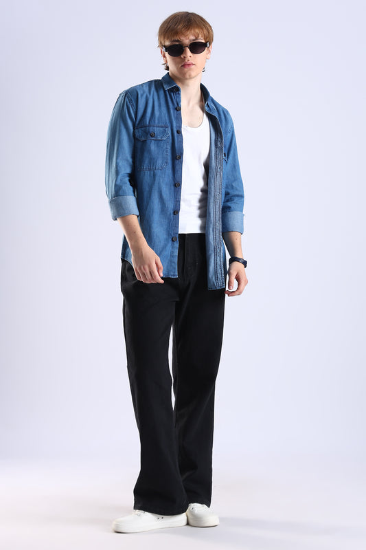 Regular Fit Dark Blue Denim Shirt