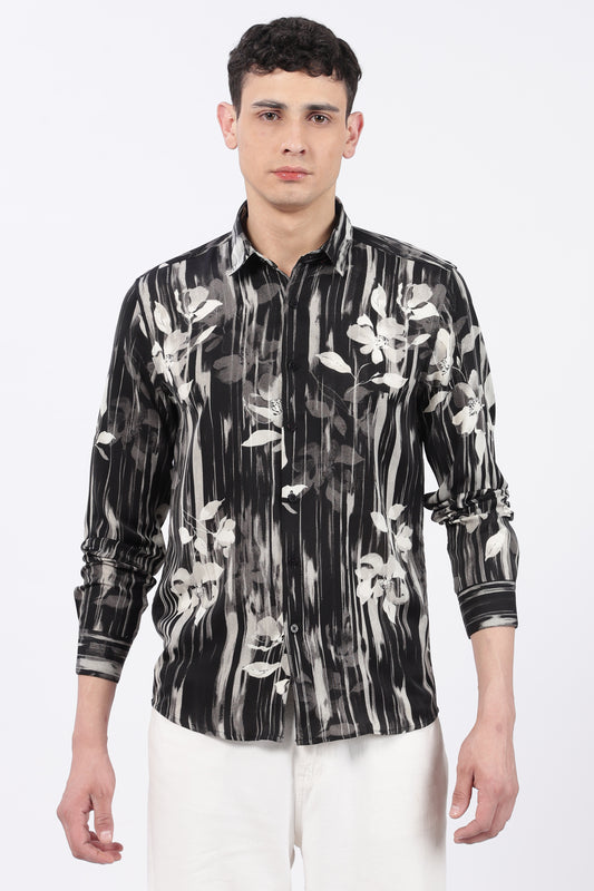 Onyx Brushstripe Floral Printed Shirt