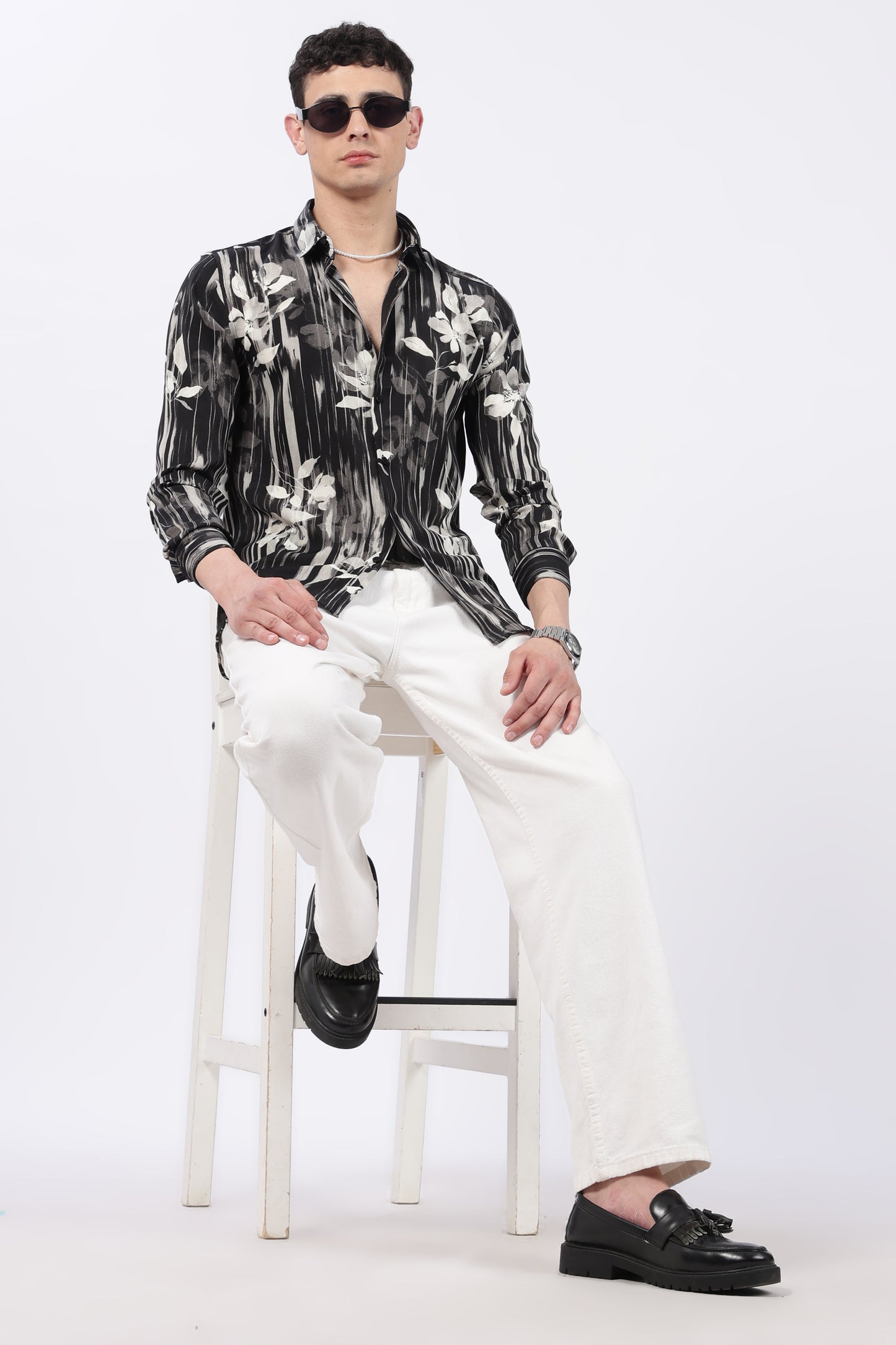 Onyx Brushstripe Floral Printed Shirt