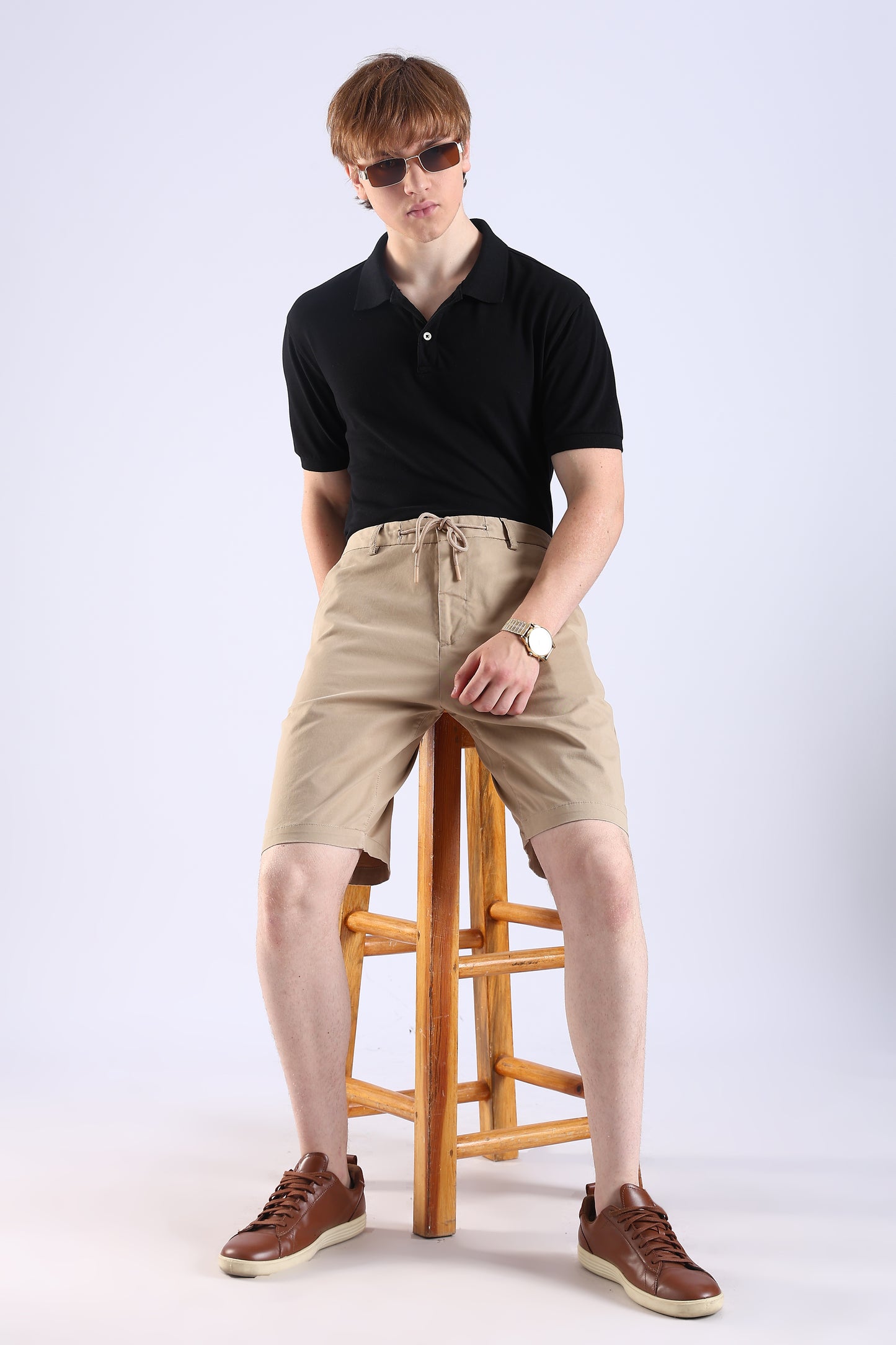 Slim Fit Cotton Beige Shorts