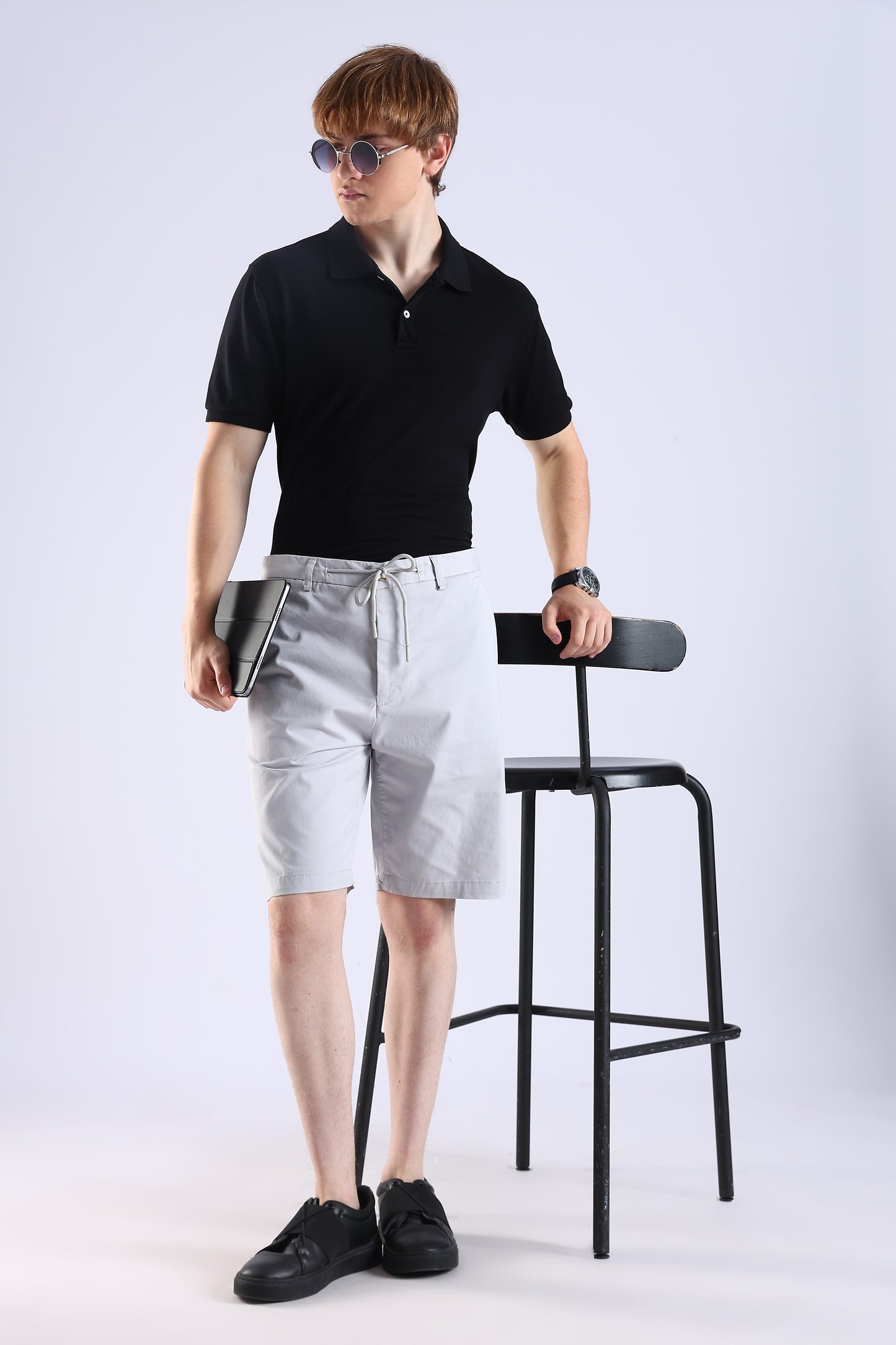 Slim Fit Cotton Light Grey Shorts