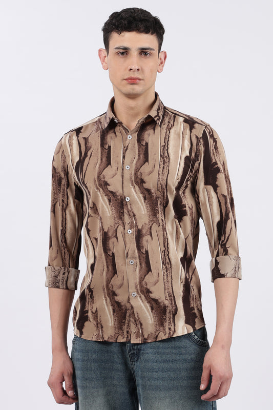 Mocha Fluid Brush Print Shirt