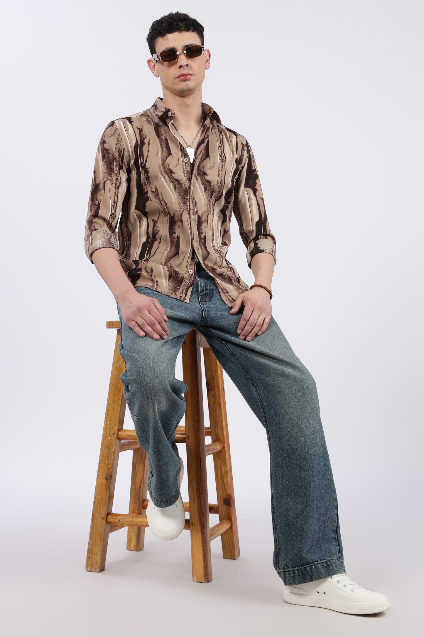 Mocha Fluid Brush Print Shirt
