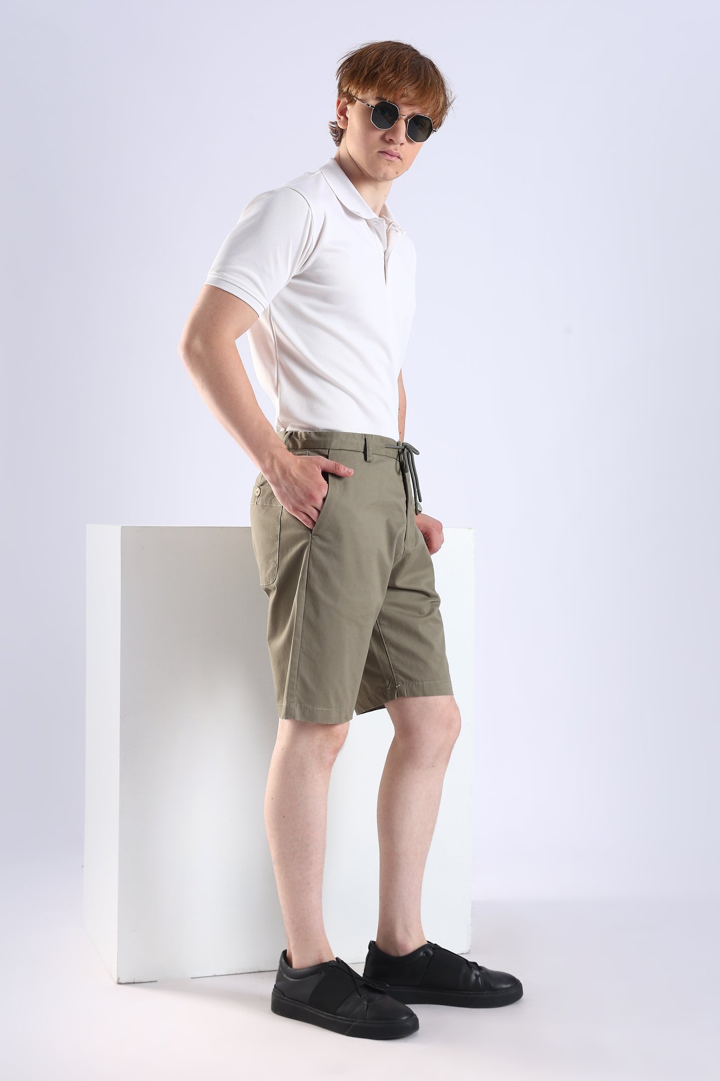 Slim Fit Rfd Cotton Olive Green Shorts