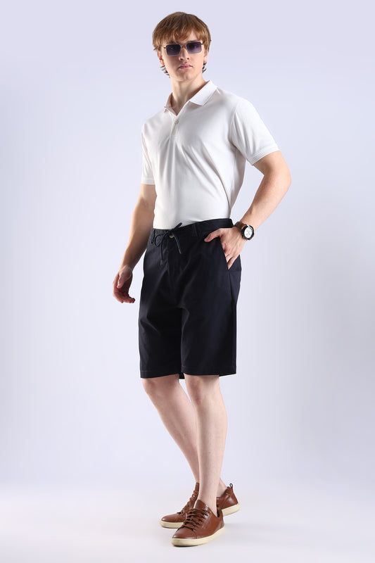 Slim Fit Navy Blue Rfd Cotton Shorts