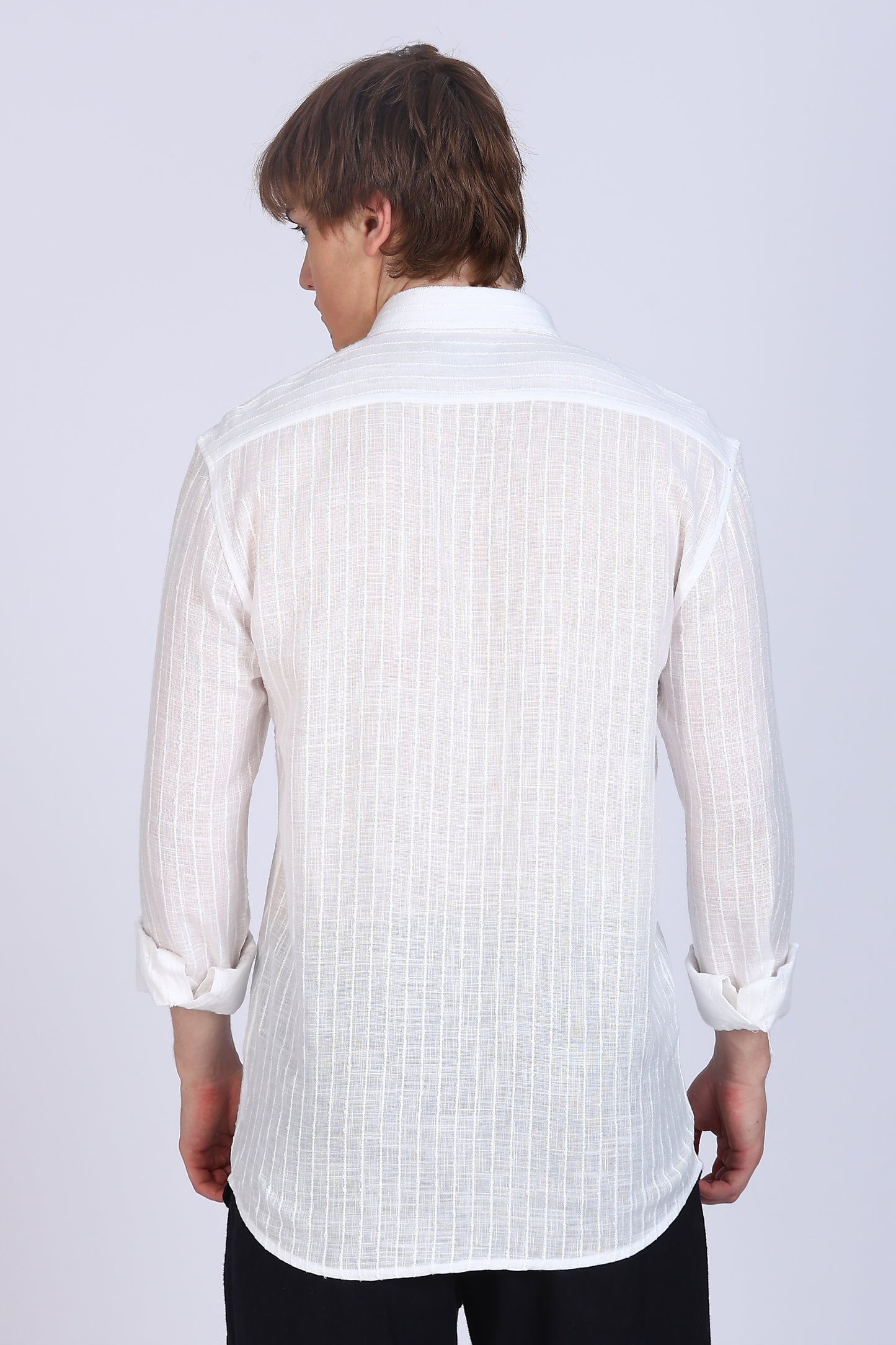 Regular Fit Striped Designer White Shirt