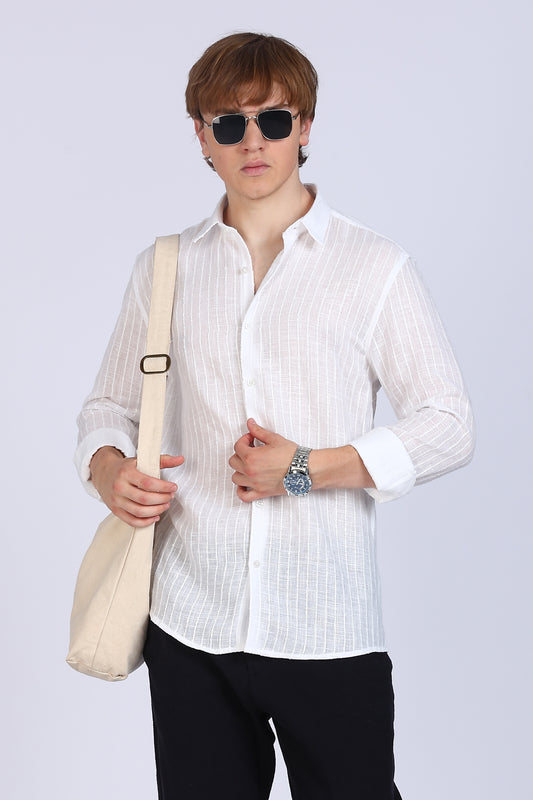 Regular Fit Striped Designer White Shirt