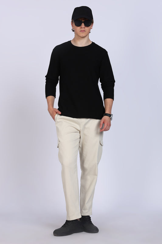 Slim Fit Six Pocket Ivory Beige Cargos