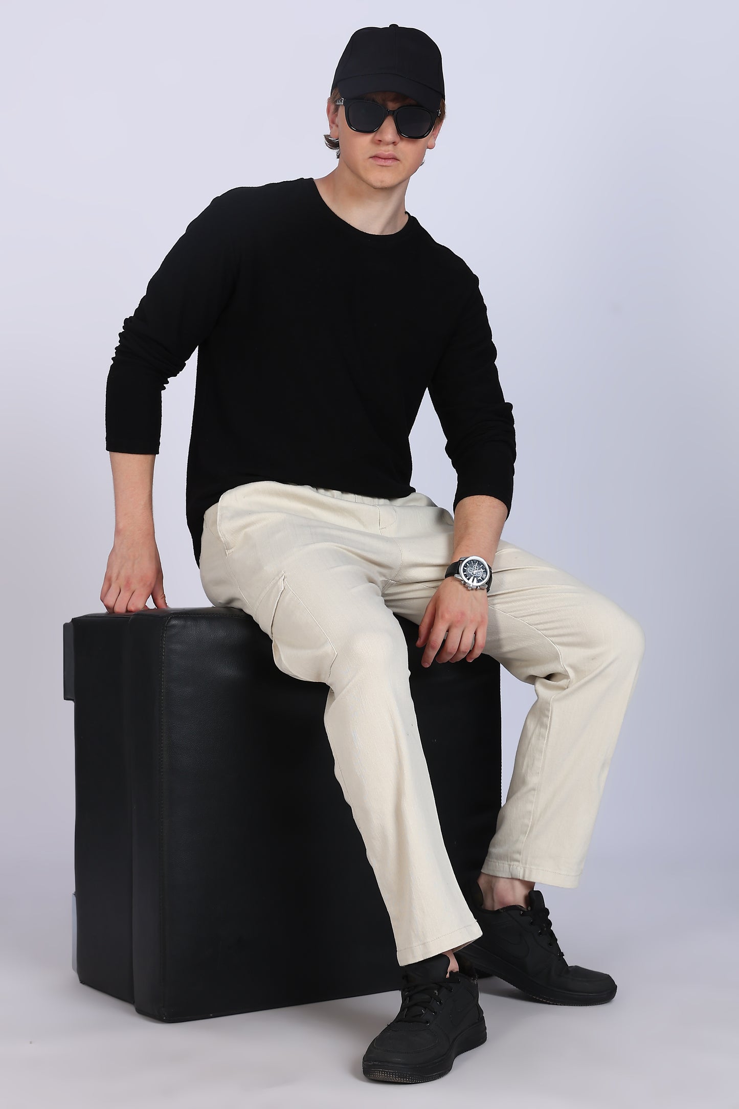 Slim Fit Six Pocket Ivory Beige Cargos