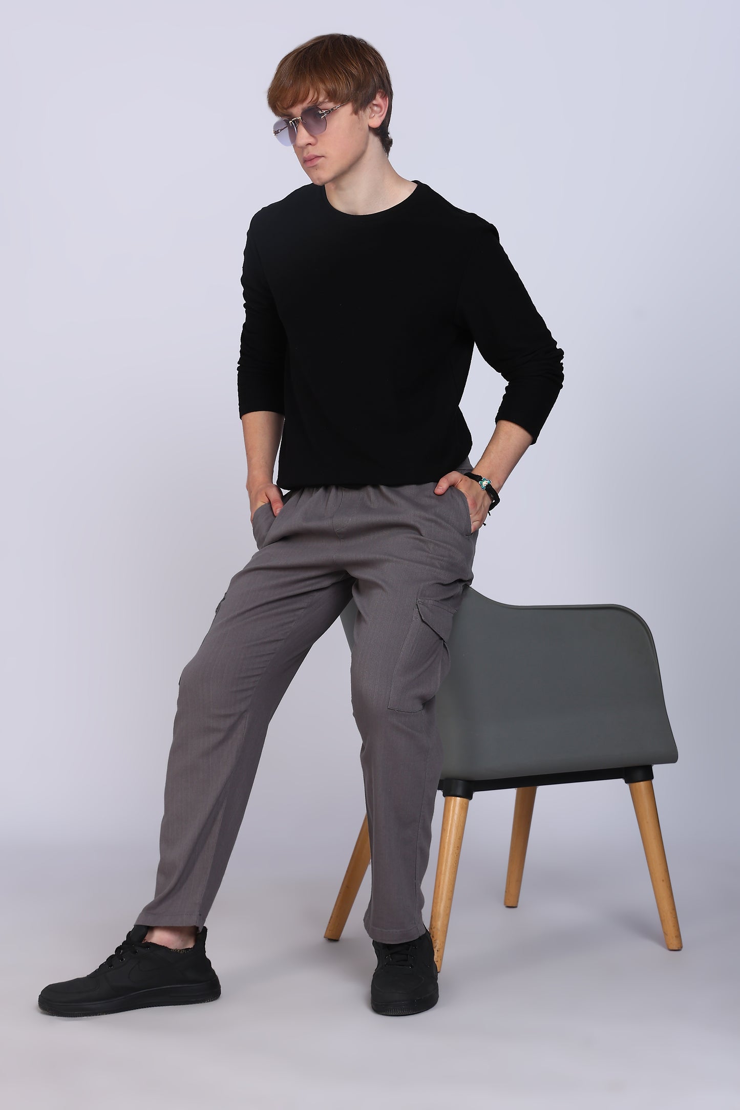 Slim Fit Six Pocket Grey Cargos