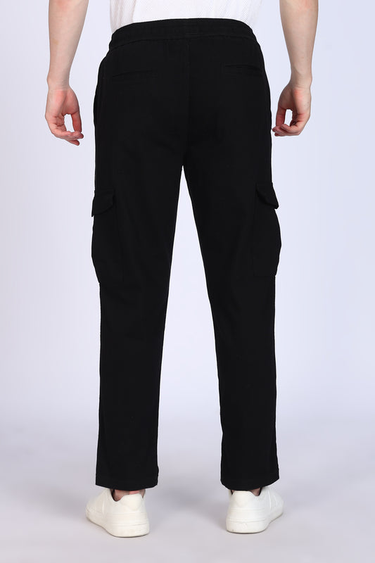 Slim Fit Six Pocket Black Cargos