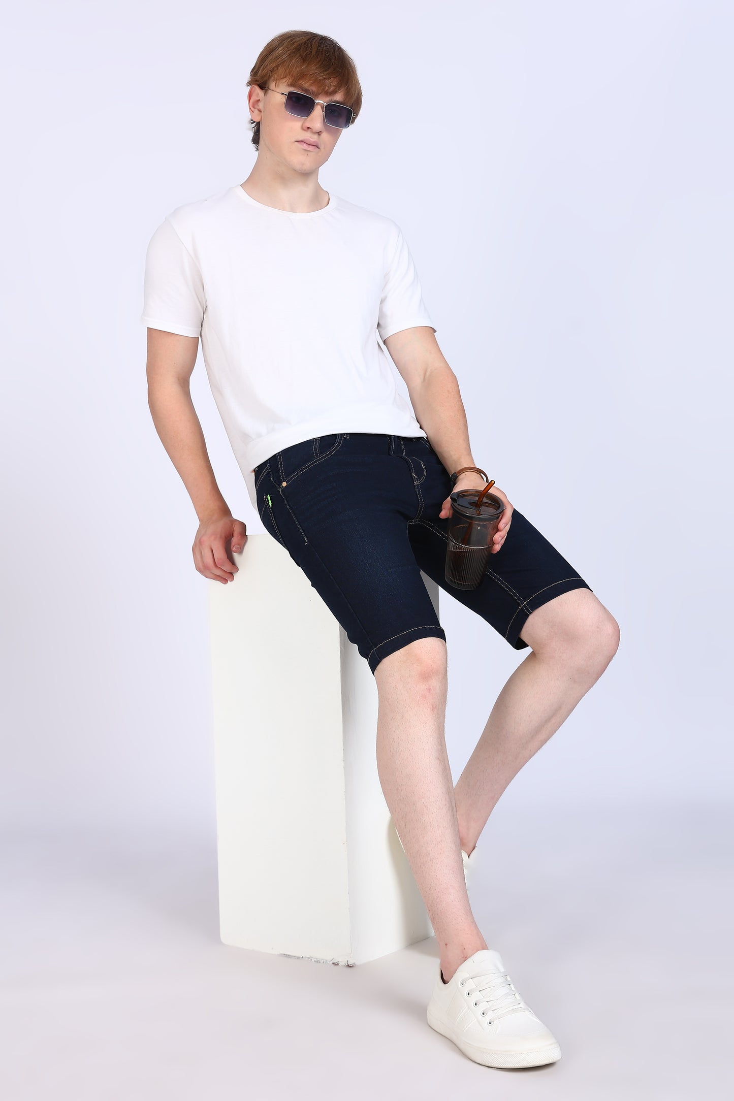 Slim Fit Raw Navy Denim Shorts