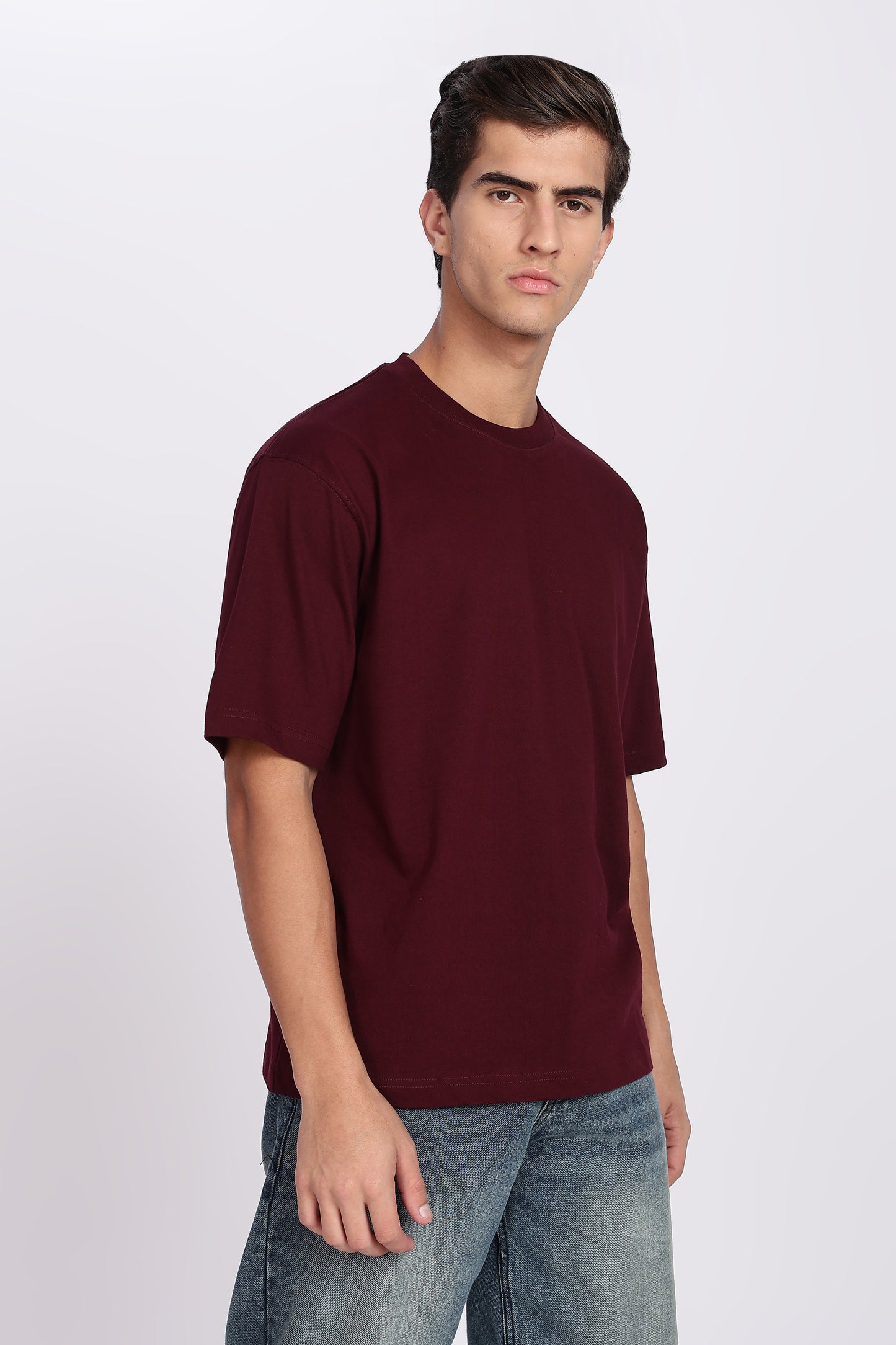 Five-Sleeve Drop Shoulder Maroon T-Shirt