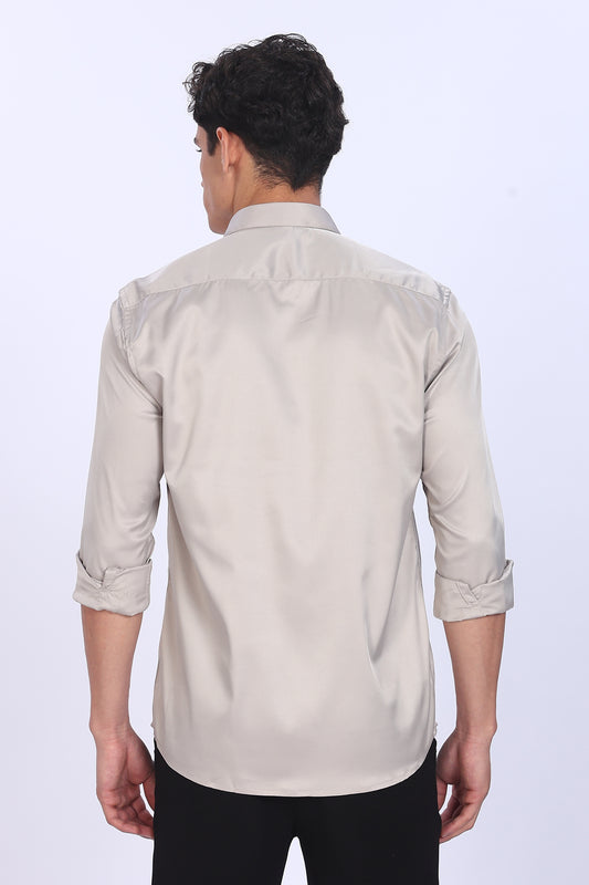 Regular Fit Light Beige Satin Shirt