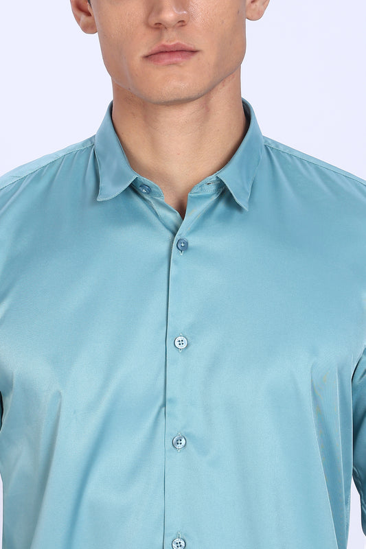 Regular Fit Sleek Teal Satin Shirt