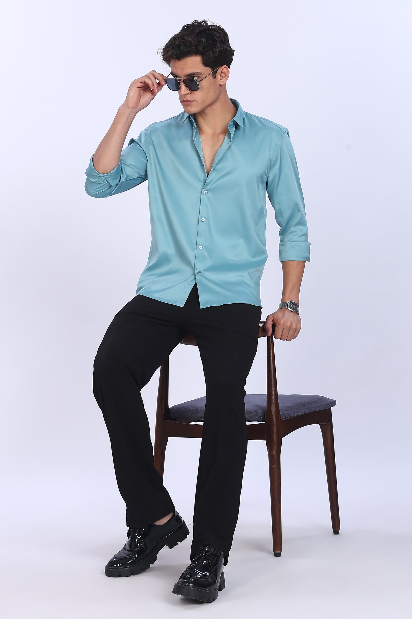 Regular Fit Sleek Teal Satin Shirt