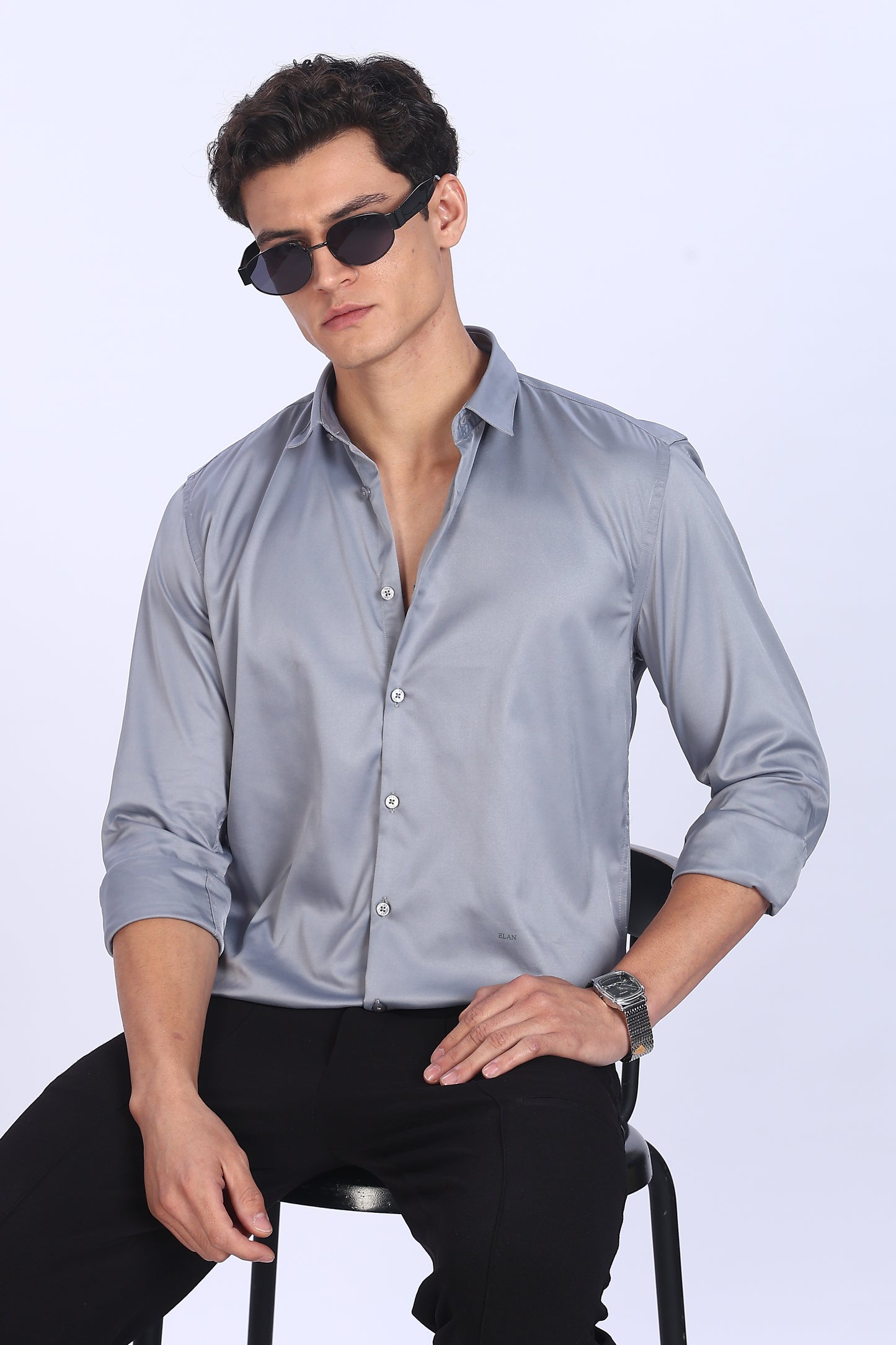 Regular Fit Sleek Grey Satin Shirt
