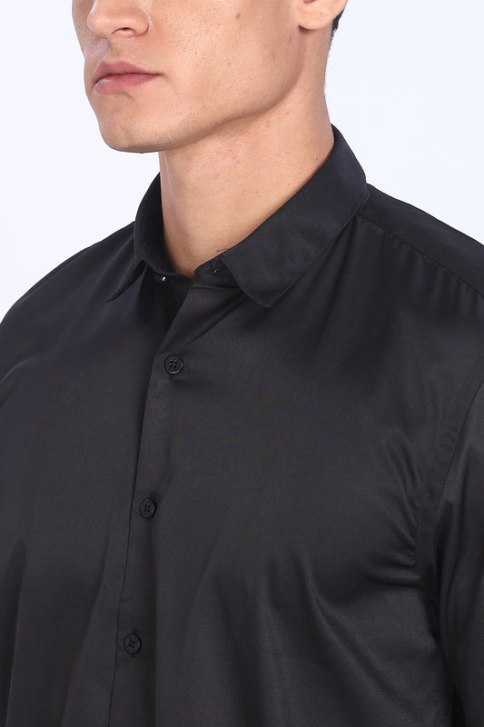 Regular Fit Classic Black Satin Shirt