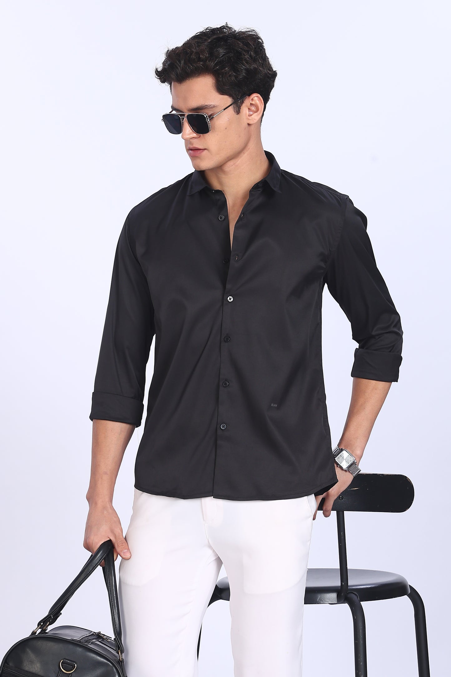 Regular Fit Classic Black Satin Shirt