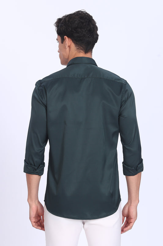Regular Fit Dark Green Satin Shirt
