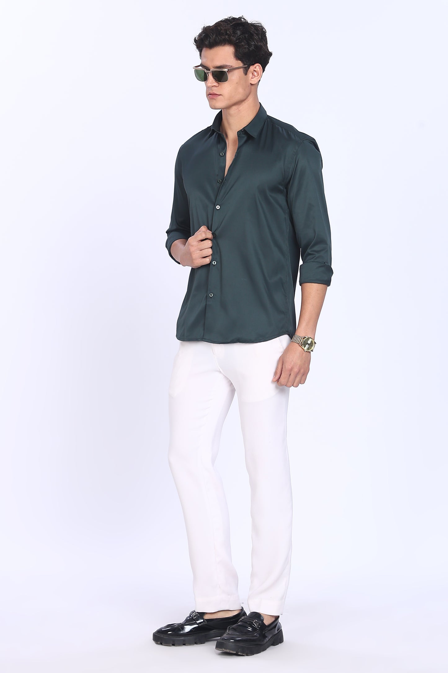 Regular Fit Dark Green Satin Shirt