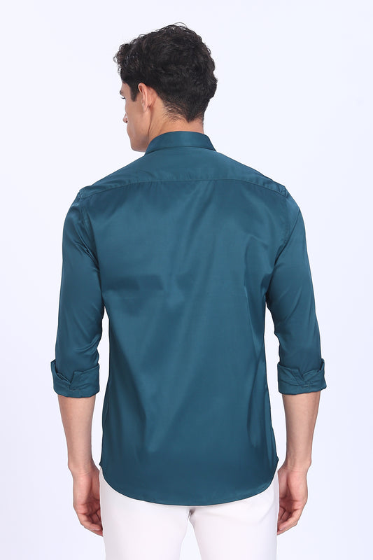Regular Fit Deep Teal Satin Shirt