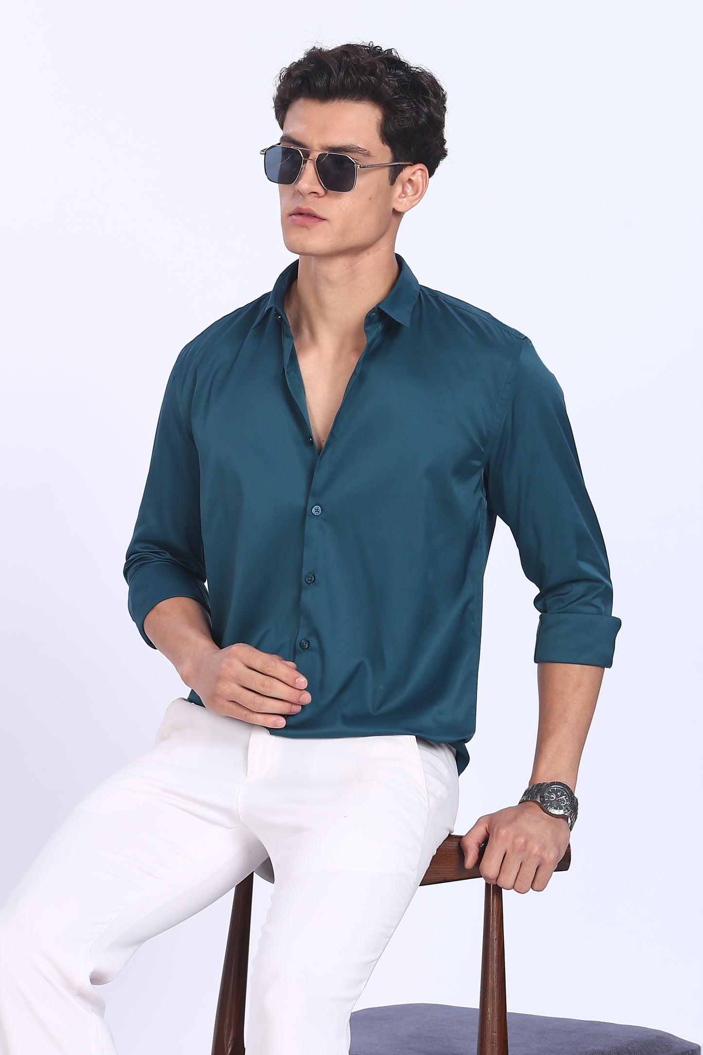 Regular Fit Deep Teal Satin Shirt