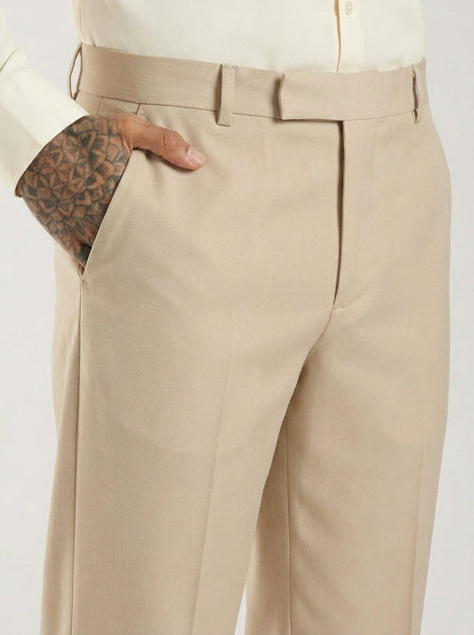 Beige Tailored Bootcut Stretch Trousers