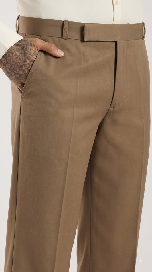 Mushroom Brown Tailored Bootcut Stretch Trousers
