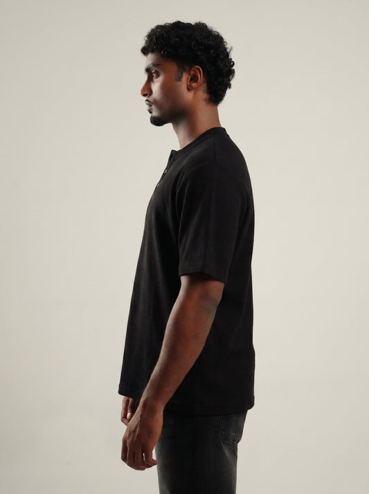 Henley Black half sleeve loose comfort fit Tee