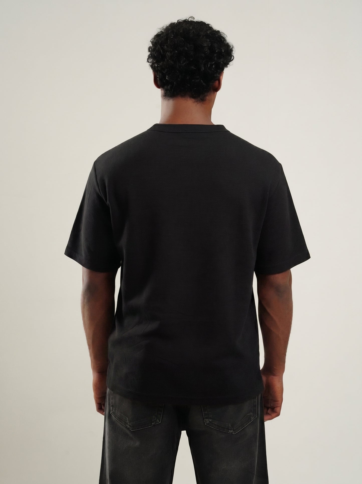 Henley Black half sleeve loose comfort fit Tee