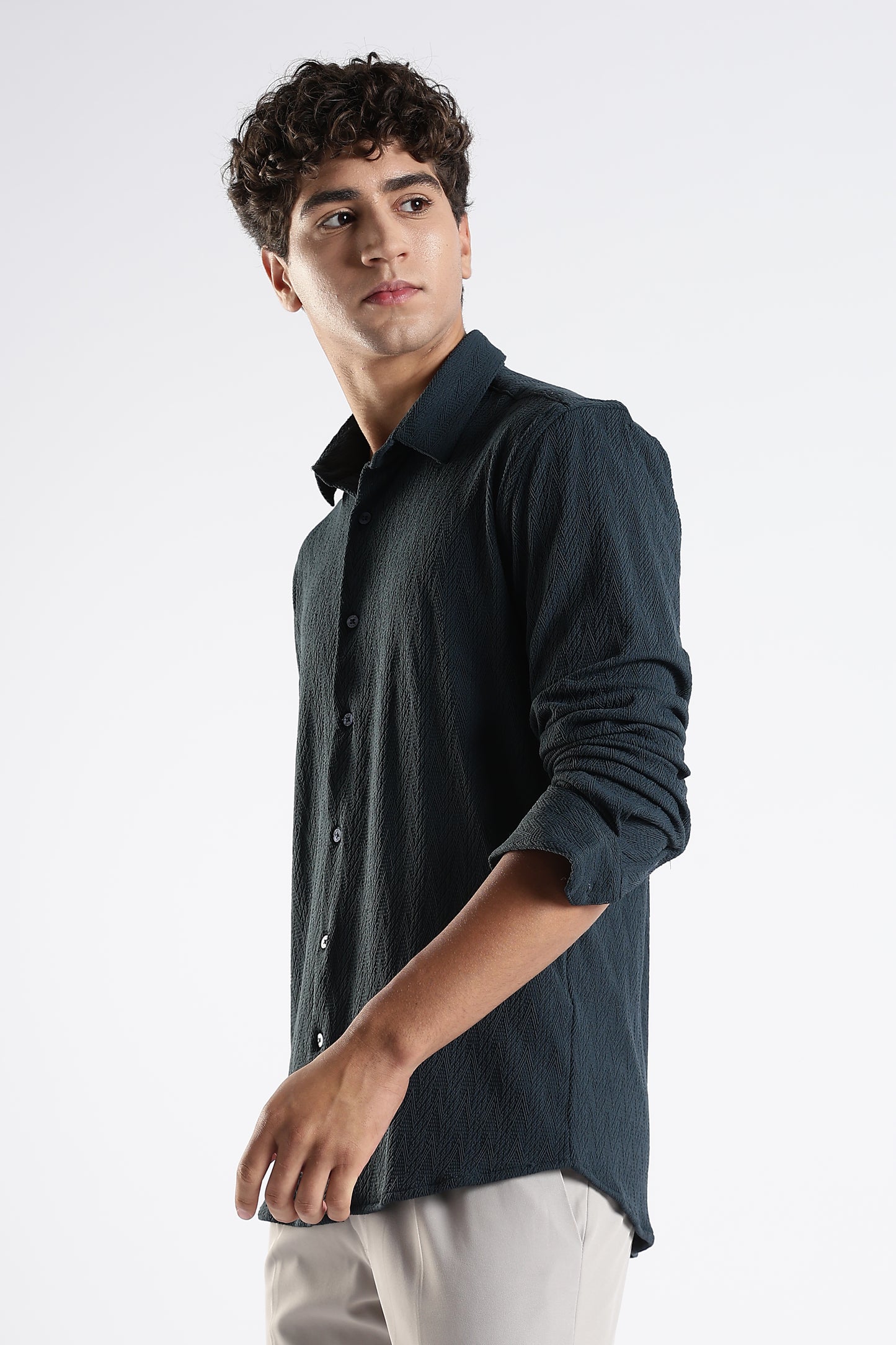 Regular Fit Dark Blue Jacquard Fabric Shirt