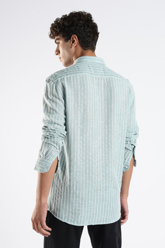 Regular Fit Striped Designer Light Green Shirt