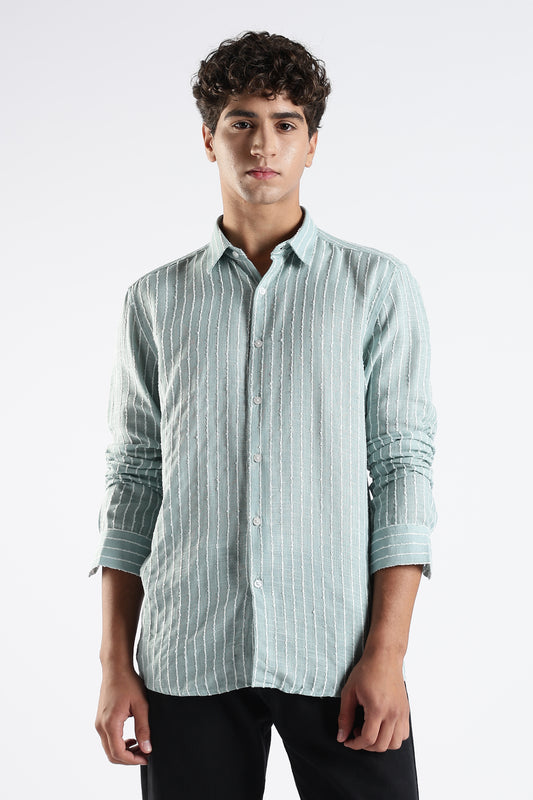 Regular Fit Striped Designer Light Green Shirt