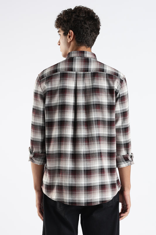 Regular Fit White Shirt with Red & Black Tartan Checks