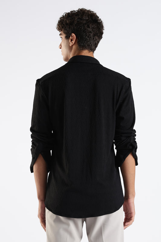 Regular Fit Black Jacquard Fabric Shirt