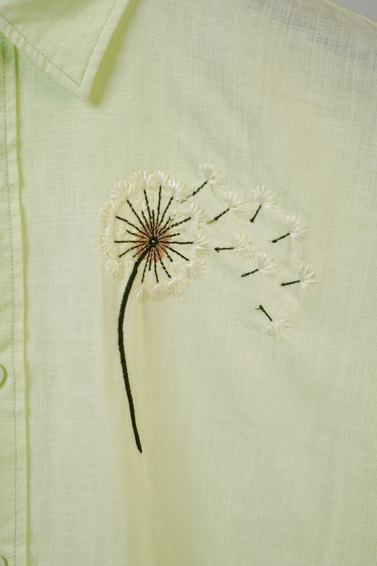 Floral Embroidered Pista Linen Shirt