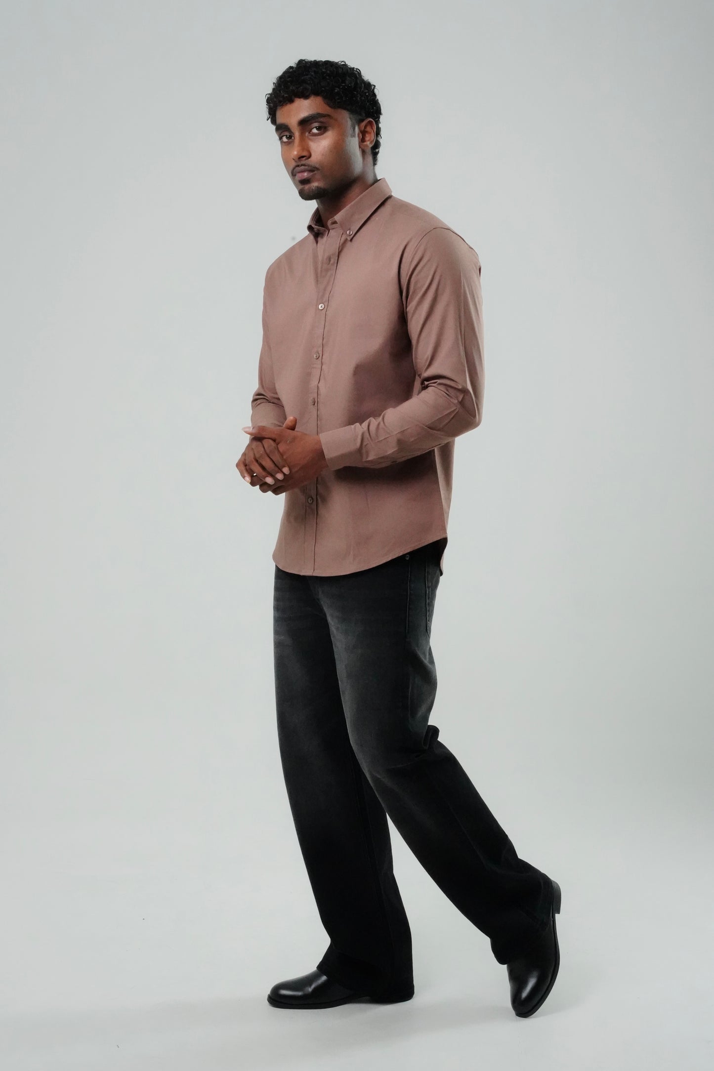 Mushroom Brown Poly Lycra Regular Fit Shirt