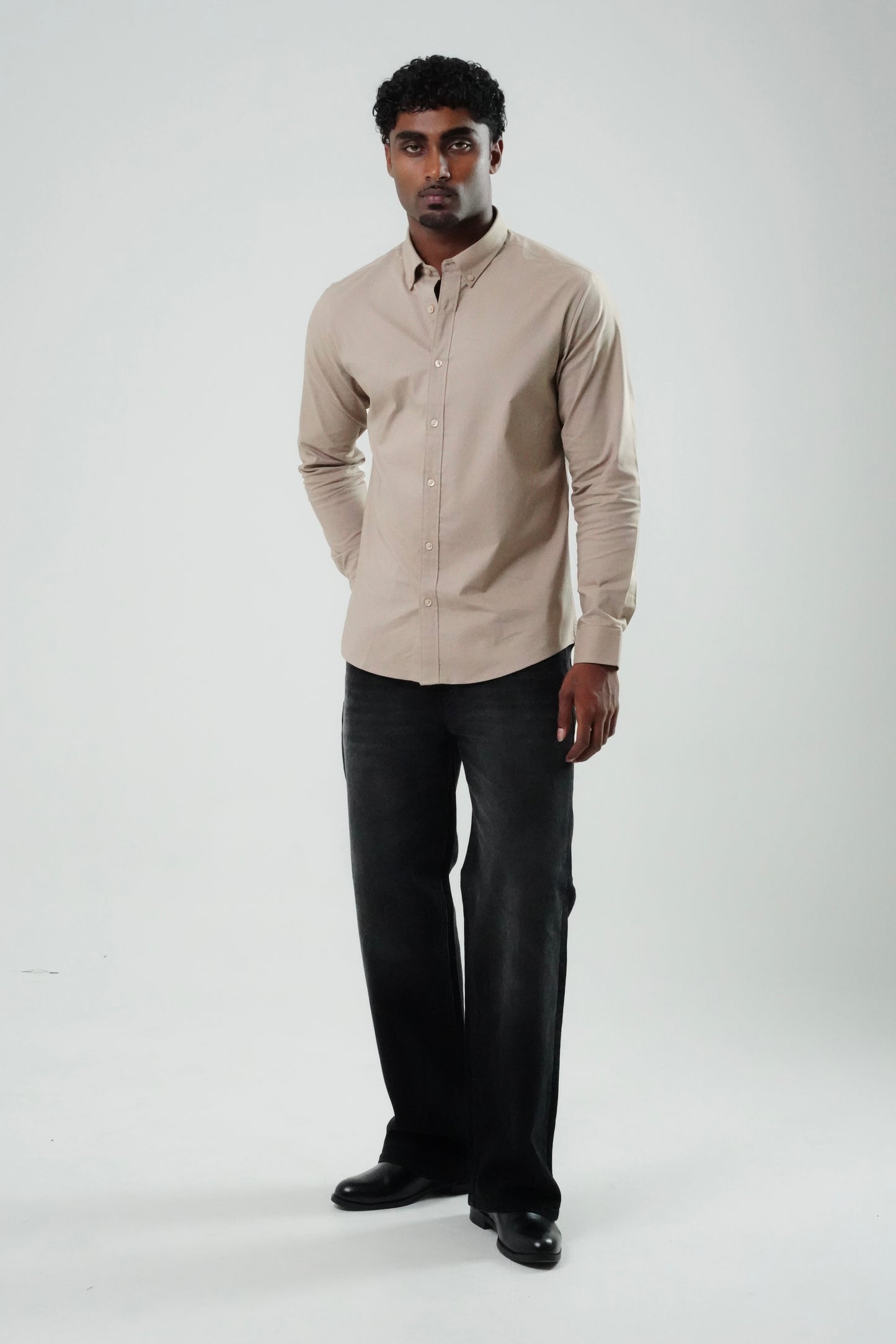 Stone Beige Poly Lycra Regular Fit Shirt
