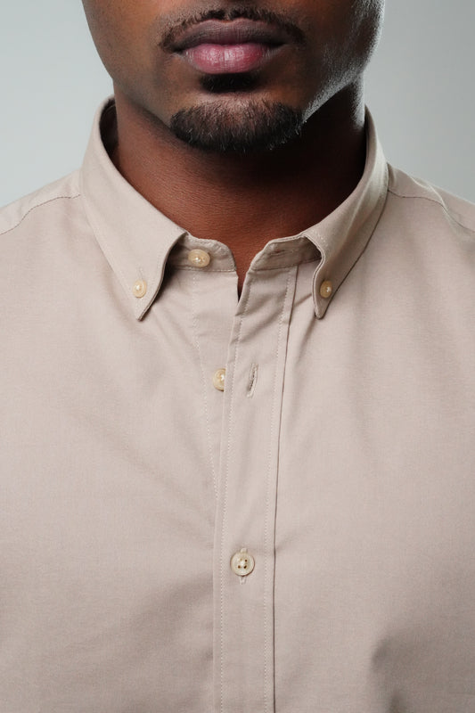 Stone Beige Poly Lycra Regular Fit Shirt