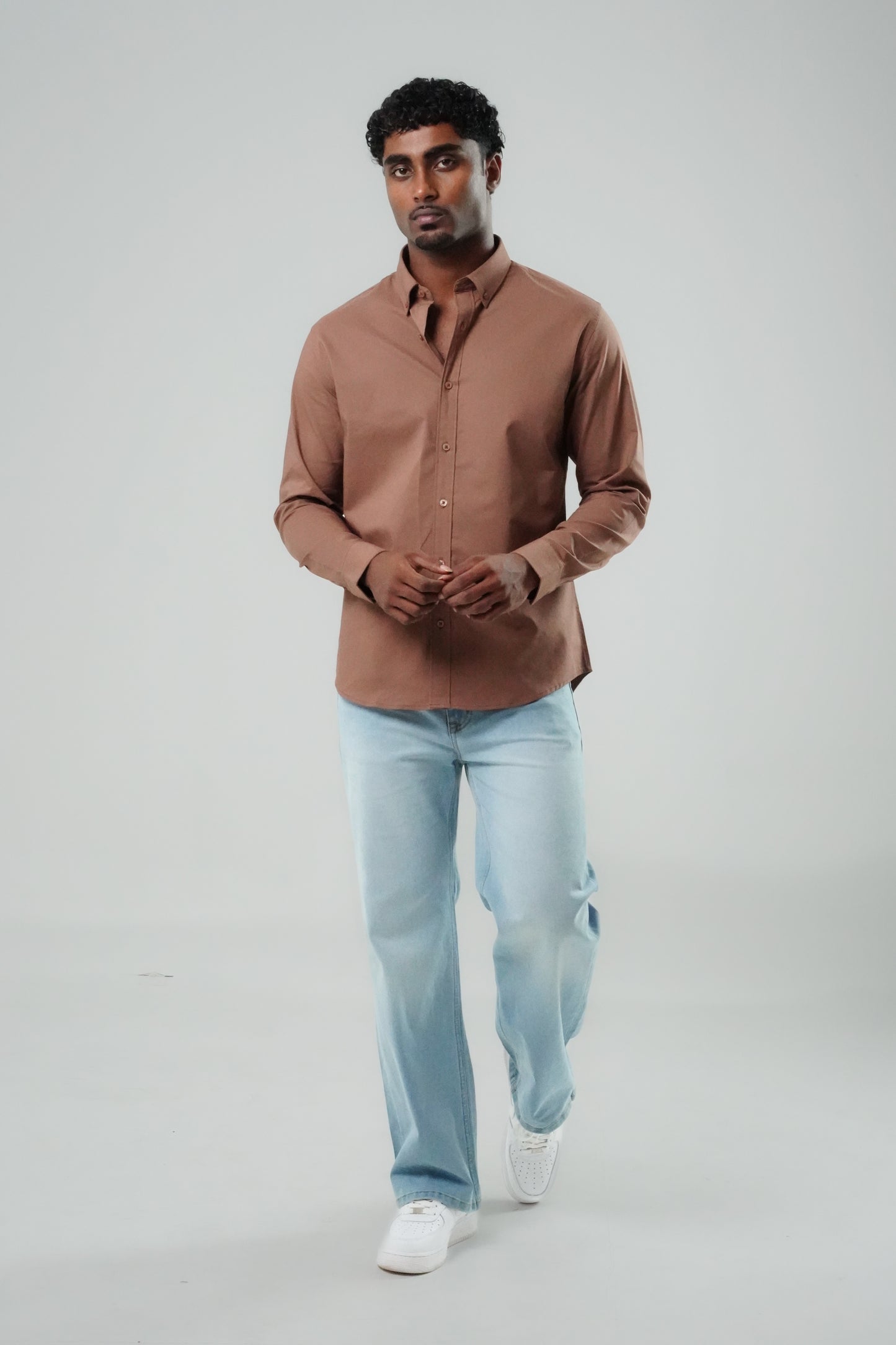 Cocoa Brown Poly Lycra Regular Fit Shirt