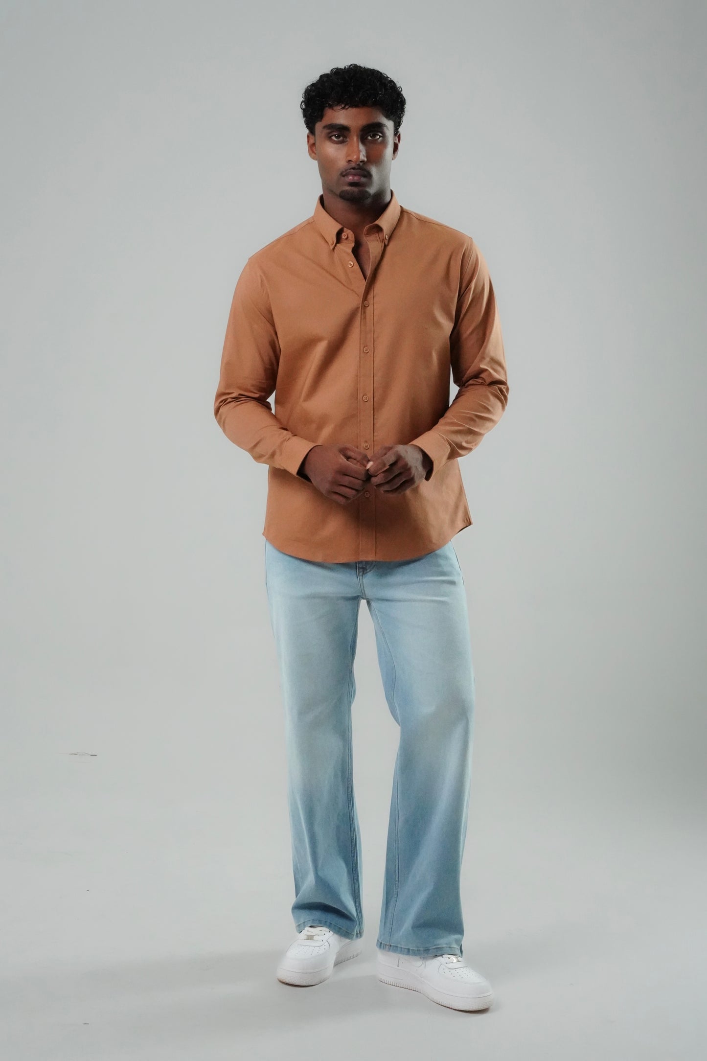 Caramel Brown Poly Lycra Regular Fit Shirt